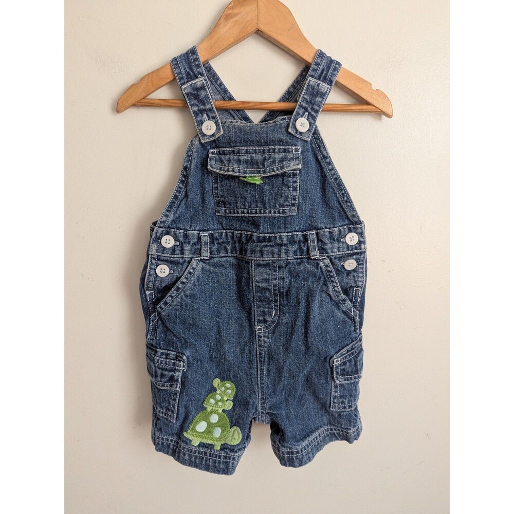 Vintage Gymboree 12-18 Mo Turtle Crossing Jean Shortalls Blue Denim Boys Girls